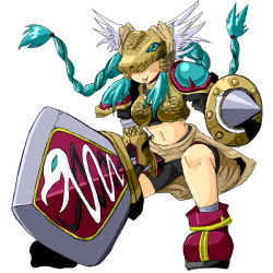 Rule 34 | digimon, head wings, minervamon, shield, snake, sword, tongue, tongue out, weapon, wings