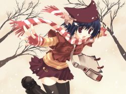 Rule 34 | 1girl, animal hat, hat, mitsumi misato, original, scarf, snow, snowing, solo, thighhighs, zettai ryouiki