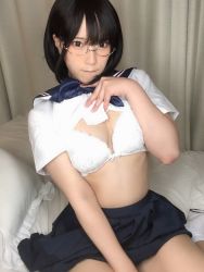 Rule 34 | 1girl, adano asahi, asian, breasts, female focus, glasses, japanese (nationality), photo (medium), real life, school uniform