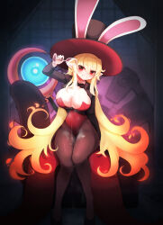 Rule 34 | 1girl, absurdres, animal ears, blonde hair, bow, breasts, cleavage, cup, curvy, dungeon and fighter, hat, heart, heart-shaped pupils, highres, holding, holding cup, hwaryeok, large breasts, leotard, looking at viewer, original, pantyhose, playboy bunny, pouring, pouring onto self, rabbit ears, red eyes, red leotard, sitting, smile, solo, staff, star (sky), symbol-shaped pupils, thighs, upper body, window