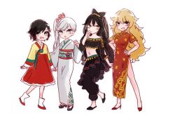 Rule 34 | 4girls, arabian clothes, bad id, bad twitter id, blake belladonna, china dress, chinese clothes, dress, high heels, japanese clothes, kimono, multiple girls, ruby rose, rwby, weiss schnee, yang xiao long