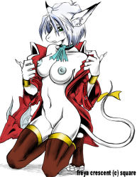 Rule 34 | 00s, 1girl, animal ears, breasts, burmecian, final fantasy, final fantasy ix, freija crescent, furry, furry female, helmet, jacket, large breasts, mouse (animal), navel, nipples, nude, open clothes, open jacket, ribbon, short hair, solo, tail, thighhighs, white hair
