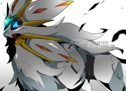 Rule 34 | blue eyes, commentary request, copyright name, creatures (company), dated, game freak, gen 7 pokemon, legendary pokemon, nintendo, no humans, open mouth, pokemon, pokemon (creature), sei (seiryuuden), solgaleo, solo, tongue, white background, white fur