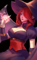 Rule 34 | bewitching morgana, breasts, cleavage, hat, highres, league of legends, morgana (league of legends), red hair, witch