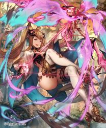 Rule 34 | 10s, 1girl, animal ears, bad id, bad twitter id, bow (weapon), breasts, erune, granblue fantasy, hair ornament, highres, lee hyeseung, long hair, metera (granblue fantasy), mole, mole under mouth, nail polish, shingeki no bahamut, smile, solo, thighhighs, twintails, weapon