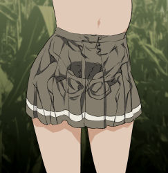 Rule 34 | 1girl, bone, cowboy shot, crotch, daromeon, female focus, green background, grey skirt, head out of frame, highres, jaggy lines, love live!, love live! sunshine!!, lower body, miniskirt, navel, pleated skirt, skirt, solo, stomach, takami chika, what