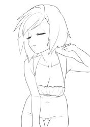 Rule 34 | 1girl, bodysuit, breasts, cleavage, closed eyes, closed mouth, collarbone, covered navel, final fantasy, final fantasy ix, garnet til alexandros xvii, highres, medium breasts, monochrome, non (nonbiriya mini), short hair, simple background, solo, white background