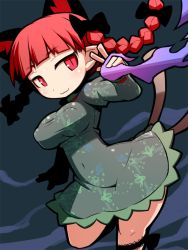Rule 34 | 1girl, :3, animal ears, blunt bangs, bow, braid, cat ears, cat tail, ghost, hair bow, hakika, kaenbyou rin, red eyes, red hair, solo, tail, touhou, twin braids