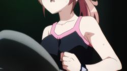 Rule 34 | 10s, 1girl, animated, animated gif, ass, bare shoulders, breasts, female focus, from behind, koumi haruka, light brown hair, lowres, open mouth, ponytail, rail wars!, red eyes, running, screencap, shorts, solo, sweat, tank top, thighs, treadmill, watch, wristwatch