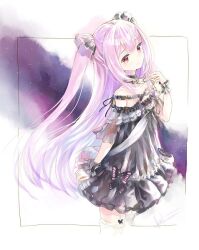 Rule 34 | 1girl, bare shoulders, black choker, black dress, blush, choker, closed mouth, collarbone, dress, frilled dress, frilled straps, frills, hololive, kei (keigarou), long hair, looking at viewer, non-web source, off-shoulder dress, off shoulder, official alternate costume, pink hair, red eyes, see-through, see-through sleeves, short sleeves, smile, solo, source request, two side up, upper body, uruha rushia, uruha rushia (3rd costume), virtual youtuber