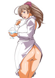Rule 34 | 1girl, apron, ass, breasts, curvy, ganto, huge ass, large breasts, long hair, simple background, tagme, thick thighs, thighs, wide hips