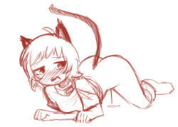 Rule 34 | animal ears, bent over, blush, bottomless, brown eyes, cat ears, cat girl, cat tail, chibi, collar, copyright request, dalehan, lowres, nathy, open mouth, pussy juice, pussy juice drip, pussy juice puddle, pussy juice trail, short hair, sketch, socks, source request, tail, tail raised, top-down bottom-up