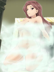Rule 34 | 1990s (style), 1girl, breasts, brown eyes, brown hair, censored, chadarnook, cleavage, convenient censoring, female focus, final fantasy, final fantasy vi, fog, long hair, mameshiba (pixiv 59310), nipples, nude, retro artstyle, solo