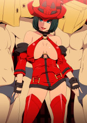 Rule 34 | 1girl, bag, bare shoulders, black hair, blue eyes, boots, breasts, choker, cleavage, fingerless gloves, gloves, greco roman (spiral brain), group sex, guilty gear, hat, highres, i-no, large breasts, legs, looking away, mole, navel, open mouth, short hair, smile, standing, thigh boots, thighhighs, thighs
