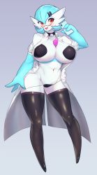 Rule 34 | 1girl, alternate color, black choker, black panties, black thighhighs, blue hair, blue skin, blush, breasts, cellphone, choker, closed mouth, coat, collarbone, colored skin, creatures (company), dr. voir (nanosheep), female focus, full body, game freak, gardevoir, gen 3 pokemon, glasses, gradient background, grey background, groin, hair ornament, hairclip, hand up, happy, heart, heart panties, heart print, highres, holding, huge breasts, lab coat, large breasts, mega stone, multicolored skin, navel, nintendo, no humans, open clothes, open coat, open mouth, orange eyes, panties, panty pull, pasties, phone, pokemon, pokemon (creature), print panties, pulled by self, red-framed eyewear, semi-rimless eyewear, shiny clothes, shiny pokemon, short hair, short sleeves, simple background, sleeves rolled up, smartphone, smile, solo, standing, stomach, string panties, suigi, thick thighs, thighhighs, thighs, tongue, tongue out, two-tone skin, underwear, white coat, white skin