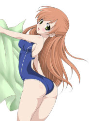 Rule 34 | 00s, 1girl, arima natsubon, ass, breasts, code geass, green eyes, long hair, medium breasts, one-piece swimsuit, red hair, shirley fenette, sideboob, solo, swimsuit