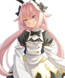 Rule 34 | 1boy, absurdres, animal ears, astolfo (fate), astolfo (saber) (fate), astolfo (saber) (third ascension) (fate), bad id, bad pixiv id, black bow, black ribbon, bow, bowtie, closed mouth, fate/grand order, fate (series), gloves, hair bow, hair intakes, hair ornament, hair ribbon, happy, highres, long hair, long sleeves, looking at viewer, low twintails, male focus, mori akari (nuwh8535), multicolored hair, pink hair, purple eyes, rabbit ears, rabbit hair ornament, ribbon, simple background, smile, solo, streaked hair, trap, twintails, white background