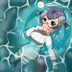 Rule 34 | 10s, 1girl, :3, absurdres, blue eyes, blue whale (kemono friends), boots, glasses, highres, hoyeechun, in water, kemono friends, multicolored hair, sweater, thigh boots, thighhighs, water, whale tail (clothing)