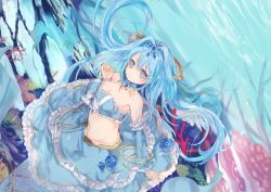 Rule 34 | 10s, 1girl, ao68, bad id, bad pixiv id, bare shoulders, blue eyes, blush, breasts, cardfight!! vanguard, coral, detached sleeves, frilled skirt, frills, long hair, mermaid, monster girl, navel, shangri-la star coral, skirt, smile, solo, strapless, tube top, underwater, very long hair