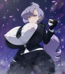 1girl alternate_breast_size anabel_(pokemon) breasts hitokiwa_kenchin huge_breasts no_bra poke_ball pokemon pokemon_sm see-through_clothes solo ultra_ball