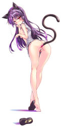 Rule 34 | 1girl, anal, anal beads, anal tail, animal ears, apron, ass, bar censor, bare shoulders, barefoot, blush, bottomless, breasts, butt plug, cat ears, cat tail, censored, fake tail, feet, female focus, from behind, full body, gokou ruri, highres, legs, long hair, long legs, looking at viewer, looking back, mpeg7, nipples, object insertion, ore no imouto ga konna ni kawaii wake ga nai, purple hair, pussy, red eyes, sex toy, shoes, simple background, single shoe, small breasts, soles, solo, tail, tiptoes, white background, youta