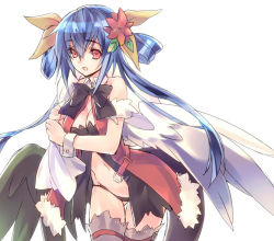 Rule 34 | 1girl, angel wings, asymmetrical wings, bag, bare shoulders, black bow, black bowtie, black panties, blue hair, bow, bowtie, breasts, center opening, christmas, cleavage, collar, dizzy (guilty gear), flower, fur trim, gift, gift bag, gluteal fold, guilty gear, hair flower, hair ornament, hair rings, holding, holding bag, low twintails, medium breasts, navel, open mouth, panties, red eyes, santa costume, solo, stomach, tail, tareme, thigh gap, thigh strap, thighhighs, thighs, twintails, underwear, upper body, wanko (takohati8), wings, wrist cuffs