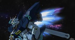 Rule 34 | char&#039;s counterattack, from side, glowing, glowing eye, gundam, gundam msv, korean commentary, looking ahead, mecha, mobile suit, no humans, nu gundam mp type, robot, solo, space, thrusters, toilobo, v-fin, yellow eyes