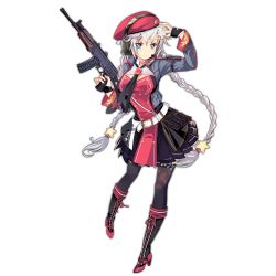 Rule 34 | + +, 1girl, assault rifle, beret, between breasts, blue eyes, boots, braid, breasts, full body, girls&#039; frontline, goggles, gun, hair ornament, hammer and sickle, hat, headphones, high heel boots, high heels, holding, holding gun, holding weapon, icywood, kalashnikov rifle, long hair, looking at viewer, necktie, necktie between breasts, official art, ots-12 (girls&#039; frontline), ots-12 tiss, silver hair, solo, star (symbol), star hair ornament, tactical clothes, thighhighs, transparent background, trigger discipline, twin braids, weapon