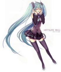 Rule 34 | aqua hair, bad id, bad pixiv id, detached sleeves, closed eyes, hatsune miku, headset, long hair, mzz, necktie, skirt, solo, thighhighs, twintails, very long hair, vocaloid