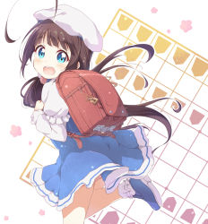 Rule 34 | 10s, 1girl, :d, ass, backpack, bag, beret, blue dress, blue eyes, blue footwear, blush, board game, bobby socks, brown hair, commentary request, dress, hat, hinatsuru ai, layered sleeves, long hair, long sleeves, looking at viewer, looking to the side, low twintails, open mouth, puffy short sleeves, puffy sleeves, randoseru, ryuuou no oshigoto!, school uniform, shoes, shogi, short over long sleeves, short sleeves, smile, socks, solo, standing, standing on one leg, teeth, toma (shinozaki), twintails, upper teeth only, very long hair, white hat, white socks