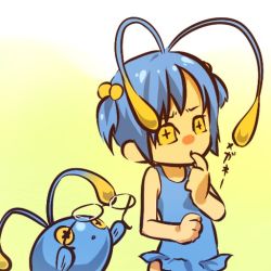 Rule 34 | + +, 1990s (style), 1girl, antennae, blue hair, chinchou, creatures (company), finger to mouth, game freak, gen 2 pokemon, glasses, hair bobbles, hair ornament, hitec, holding, holding removed eyewear, moemon, nintendo, one-piece swimsuit, personification, pokemon, pokemon (creature), pokemon gsc, retro artstyle, short twintails, swimsuit, translation request, twintails, unworn eyewear, yellow eyes