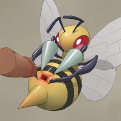 Rule 34 | 1girl, antennae, beedrill, beige background, blank eyes, blush, clitoris, creatures (company), disembodied penis, erection, full body, game freak, gen 1 pokemon, highres, insect wings, nintendo, no humans, penis, pokemon, pokemon (creature), presenting, pussy, red eyes, shiny skin, simple background, solo, spread pussy, stinger, uncensored, wings, youjo modoki
