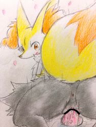 Rule 34 | 1girl, animal ears, anus, ass, bar censor, braixen, censored, creatures (company), dildo, female focus, female masturbation, fox ears, fox tail, from behind, furry, furry female, game freak, gen 6 pokemon, heart, highres, ibutsu, looking at viewer, looking back, masturbation, motion lines, nintendo, object insertion, open mouth, pokemon, pokemon (creature), pussy, pussy juice, red eyes, sex toy, simple background, smile, solo, spread legs, tail, traditional media, vaginal, vaginal object insertion, white background