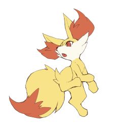 Rule 34 | animal ear fluff, animal focus, creatures (company), fang, fennekin, flat color, full body, game freak, gen 6 pokemon, highres, looking to the side, nintendo, no humans, open mouth, pokemon, pokemon (creature), red eyes, simple background, sketch, solo, sukasshu (mroooo), white background
