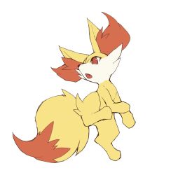 animal_ear_fluff animal_focus creatures_(company) fang fennekin flat_color full_body game_freak gen_6_pokemon highres looking_to_the_side nintendo no_humans open_mouth pokemon pokemon_(creature) red_eyes simple_background sketch solo sukasshu_(mroooo) white_background