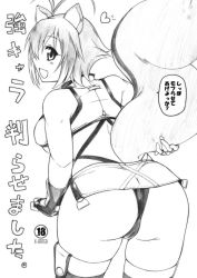 Rule 34 | 1girl, animal ears, antenna hair, arc system works, ass, bent over, blazblue, blazblue: continuum shift, breasts, fingerless gloves, gloves, greyscale, large breasts, makoto nanaya, microskirt, monochrome, panties, pantyshot, short hair, skirt, smile, solo, squirrel ears, squirrel tail, tail, thighhighs, translation request, underboob, underwear, upskirt, yukitaka