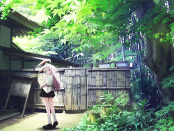 Rule 34 | 1girl, animal ears, bamboo, bamboo forest, female focus, forest, long hair, looking back, nature, rabbit ears, reisen udongein inaba, scenery, skirt, solo, takanashi akihito, touhou, tree, very long hair, white legwear