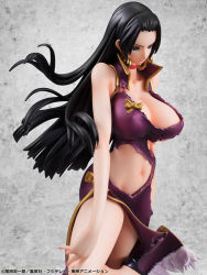 Rule 34 | 1girl, black hair, blue eyes, boa hancock, breasts, cleavage, dress, figure, large breasts, long hair, one piece, photo (medium), solo, torn clothes