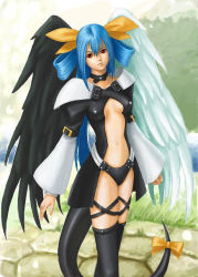 Rule 34 | 1girl, arc system works, asymmetrical wings, blue hair, dizzy (guilty gear), guilty gear, guilty gear x, guilty gear xx, red eyes, ribbon, solo, tail, tail ornament, tail ribbon, thighhighs, wings