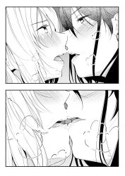 Rule 34 | 2girls, blush, close-up, commentary request, eye contact, greyscale, heavy breathing, highres, imminent kiss, looking at another, monochrome, multiple girls, original, parted lips, teeth, tongue, upper teeth only, yui 7, yuri