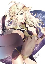 Rule 34 | 1girl, ahoge, atoatto, blonde hair, blue eyes, breasts, cape, circlet, cleavage, fire emblem, fire emblem fates, fire emblem heroes, long hair, looking at viewer, medium breasts, nintendo, open mouth, ophelia (fire emblem), simple background, smile, solo