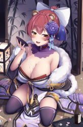 Rule 34 | 1girl, absurdres, breasts, cleavage, heterochromia, highres, hololive, hololive fantasy, houshou marine, large breasts, looking at viewer, red eyes, red hair, short hair, solo, tousaki (tousakiworks), virtual youtuber, yellow eyes