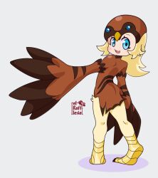 Rule 34 | bird hat, duel monster, feathered wings, harpy, helmet, looking back, lyrilusc - cobalt sparrow, monster girl, non-web source, smile, solo, winged arms, wings, yu-gi-oh!