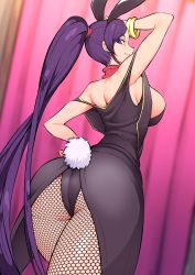 Rule 34 | 1girl, animal ears, armpits, ass, back, bracelet, breasts, dragon quest, dragon quest xi, fake animal ears, fishnet pantyhose, fishnets, hand on own hip, highres, jewelry, leotard, long hair, martina (dq11), nac000, pantyhose, playboy bunny, ponytail, purple eyes, purple hair, rabbit ears, rabbit tail, smile, solo, tail, very long hair