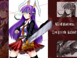 Rule 34 | 1girl, animal ears, rabbit ears, chainsaw, cuffs, female focus, handcuffs, oyaji-sou, red eyes, reisen udongein inaba, solo, standing, thighhighs, touhou, zoom layer