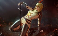 Rule 34 | 1girl, :d, blonde hair, breasts, brown gloves, covered erect nipples, dark souls (series), dark souls i, fingerless gloves, gloves, hat feather, leaning back, long sleeves, medium breasts, open mouth, short hair, signature, smile, solaire of astora, solo, sun print, sword, teeth, themaestronoob, tile floor, tiles, tongue, upper teeth only, weapon