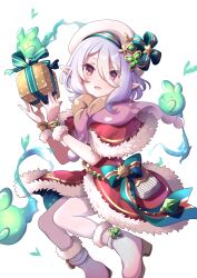 Rule 34 | 1girl, absurdres, beret, box, commentary request, elf, gift, gift box, grey hair, hair between eyes, hat, highres, jewelry, kokkoro (princess connect!), light smile, open mouth, partial commentary, pink eyes, pointy ears, princess connect!, tsukachii