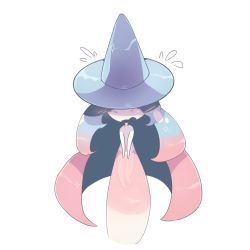 Rule 34 | absurdres, blush, covering privates, covering crotch, creatures (company), embarrassed, game freak, gen 8 pokemon, hat, hatterene, highres, nintendo, open mouth, pokemon, see-through, solo, sweatdrop, tflame, white background, witch hat