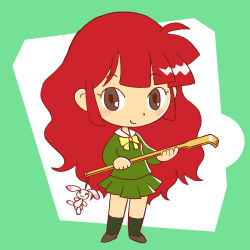 Rule 34 | 1girl, backscratcher, bow, highres, kabiinyo (kab), long hair, rabbit, red hair, school uniform, simple background, solo
