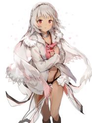 Rule 34 | 10s, 1girl, altera (fate), anmi, blush, dark-skinned female, dark skin, fate/extella, fate/extra, fate (series), gift, grey hair, hairband, highres, holding, holding gift, looking at viewer, navel, parted lips, red eyes, shawl, sidelocks, simple background, solo, standing, thighs, valentine, white background
